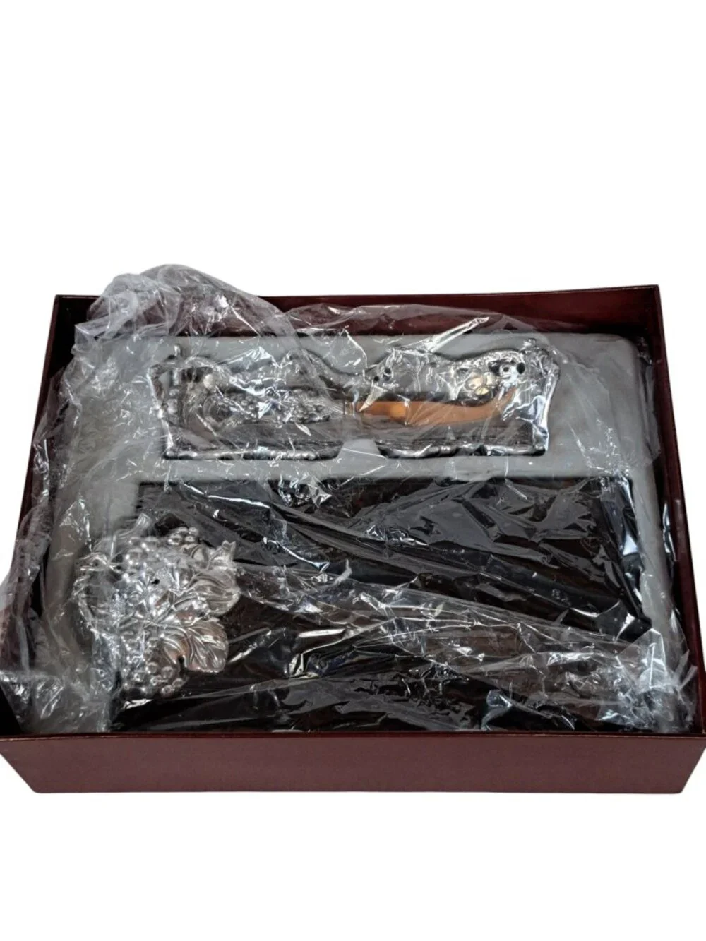 Arthur Court Cheese Cracker Pewter Grapes Black Marble 3 Piece Serving Set New
